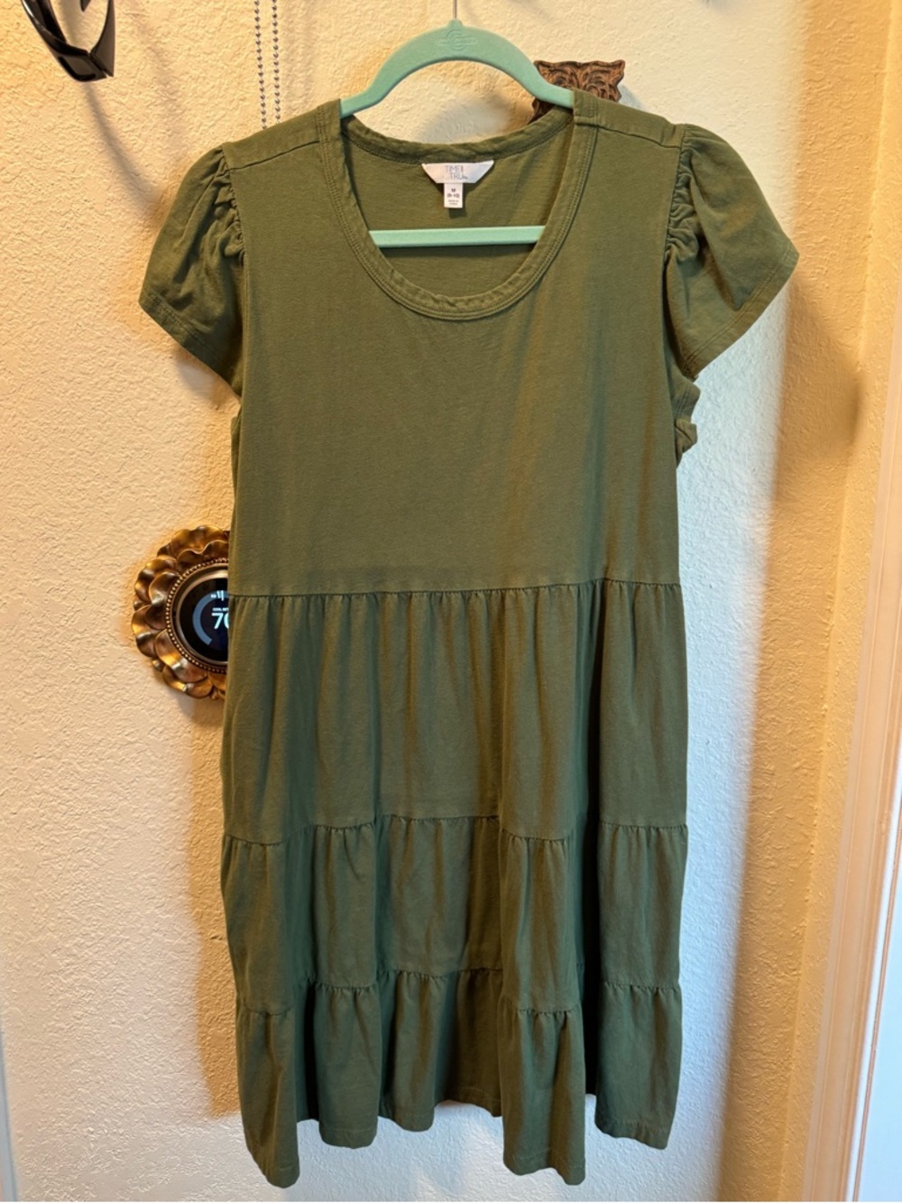 Time and Tru Olive Green Tiered Cotton Dress for Girls